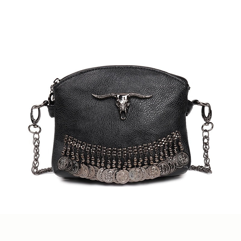 Vintage Clutch Women PU Leather Handbags / Small Tassel Stud Women Messenger Bag - HARD'N'HEAVY