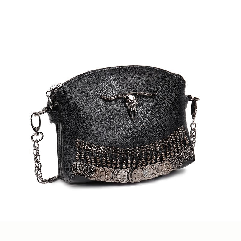 Vintage Clutch Women PU Leather Handbags / Small Tassel Stud Women Messenger Bag - HARD'N'HEAVY