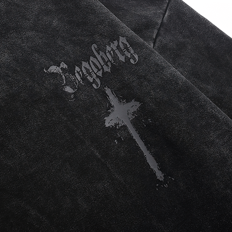 Vintage Cross Print Loose Hoodie / Casual Pockets Cotton Hoodie / Punk Gothic Cloth