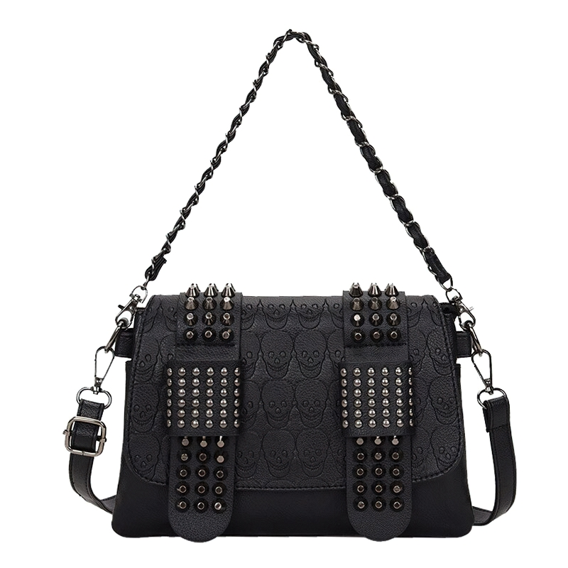 Vintage Crossbody Bag With Rivet For Women / Female Stylish Accessories Of PU Leather - HARD'N'HEAVY