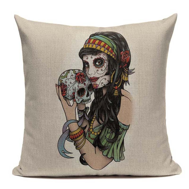 Vintage Cushion Covers with Skull Print / Alternative Style Pillows in Form Square - HARD'N'HEAVY