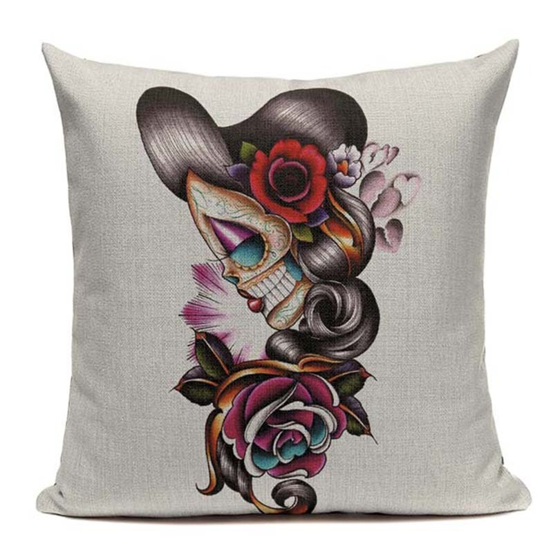 Vintage Cushion Covers with Skull Print / Alternative Style Pillows in Form Square - HARD'N'HEAVY
