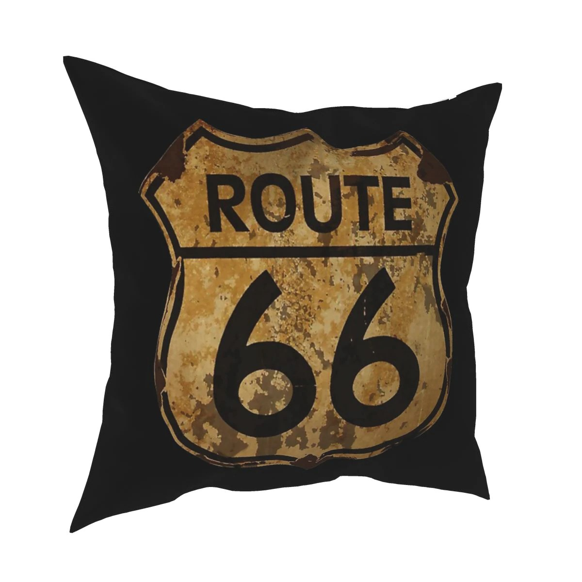 Vintage Route 66 decorative pillow with distressed design, perfect for retro home decor.