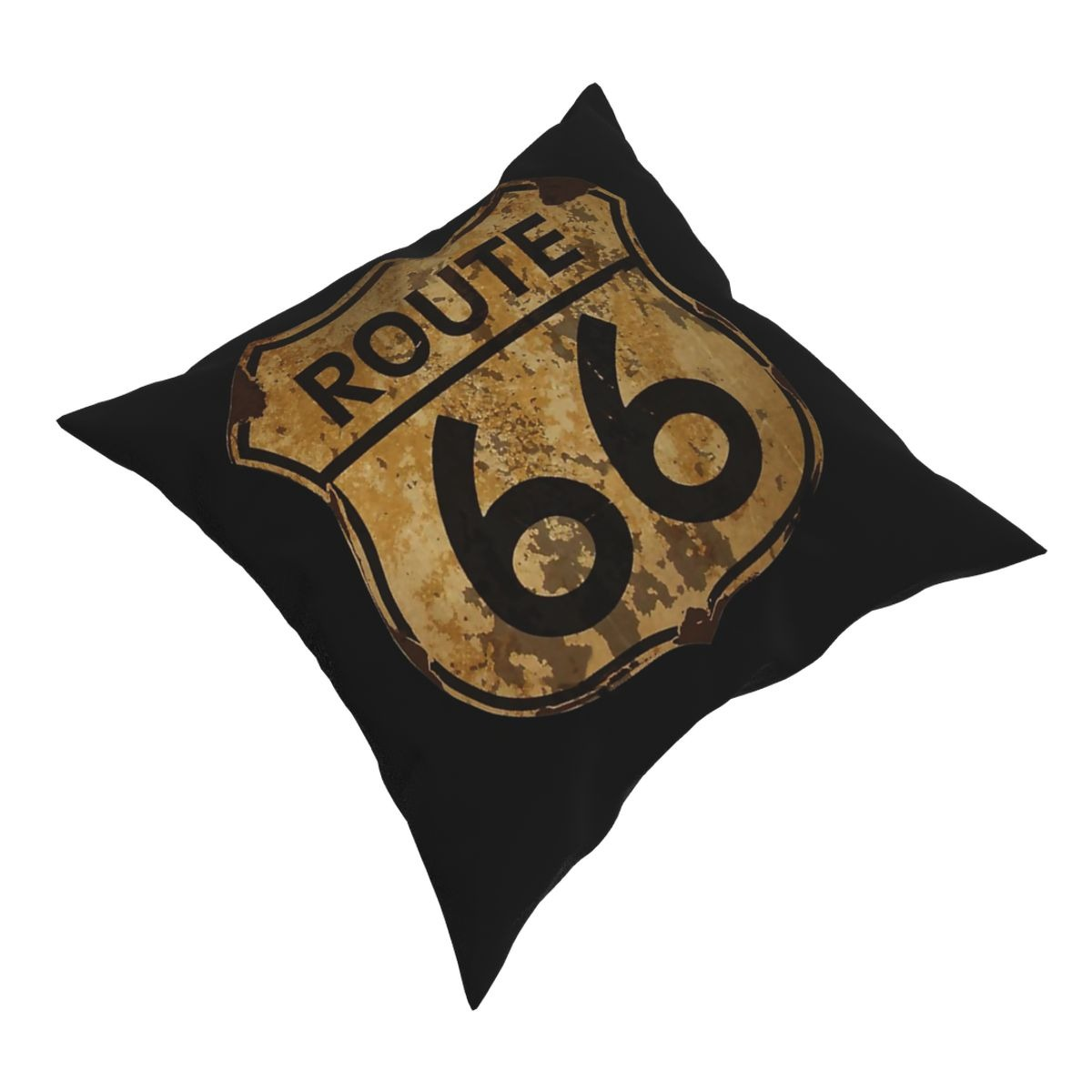 Vintage Route 66 decorative pillow, distressed design, perfect for home decor or a unique gift.