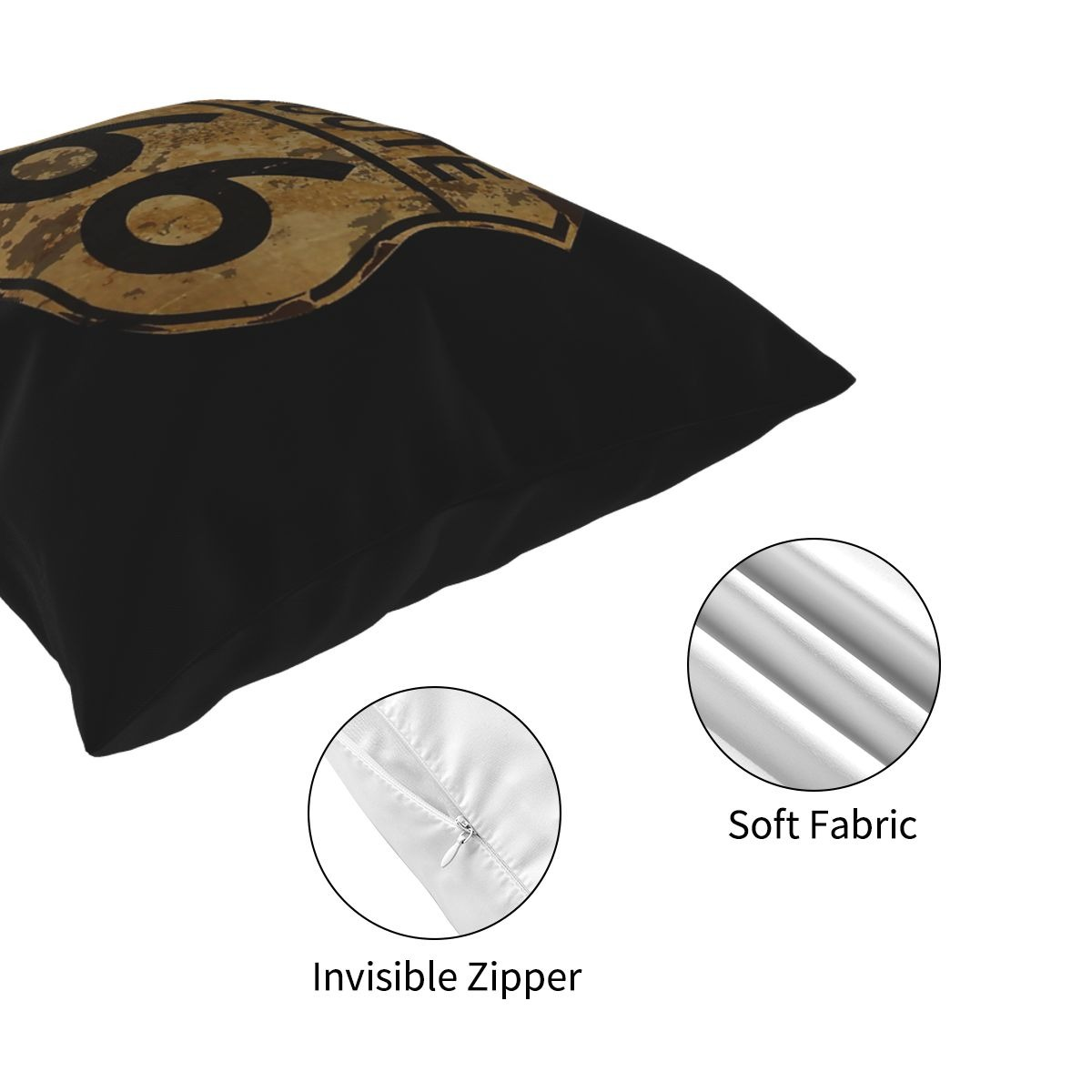 Vintage decorative pillow featuring California sign, soft fabric, and invisible zipper detail.