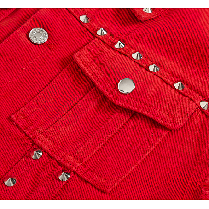 Vintage Denim Vest / Men's Red Revit Sleeveless Jacket - HARD'N'HEAVY