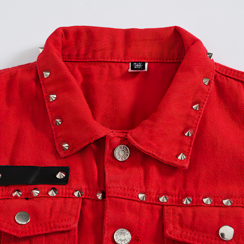 Vintage Denim Vest / Men's Red Revit Sleeveless Jacket - HARD'N'HEAVY