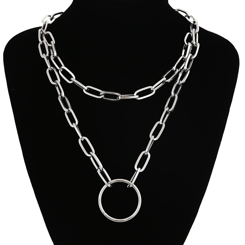 Vintage Double Layer Chain Necklace / Unisex Necklace with Padlock Pendant in Rock Style - HARD'N'HEAVY