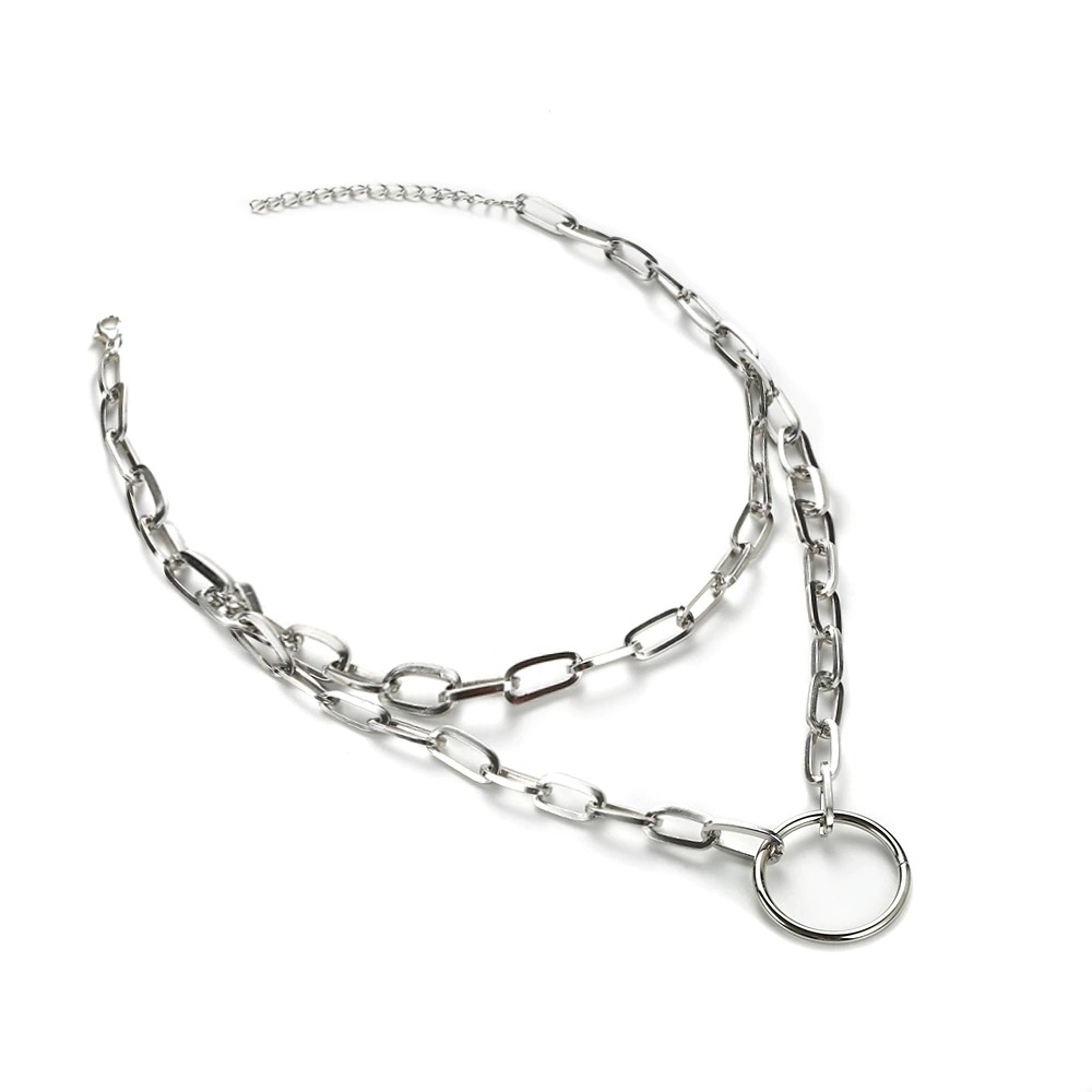 Vintage Double Layer Chain Necklace / Unisex Necklace with Padlock Pendant in Rock Style - HARD'N'HEAVY