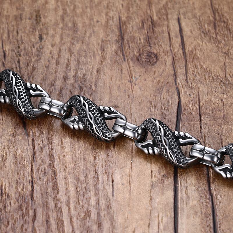 Vintage Dragon Bracelet - Stainless steel chain jewelry with dragon design, perfect for punk style and cosplay.
