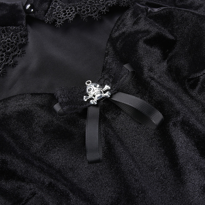 Vintage Elegant Gothic Dress For Women / High Waist Velvet Female Black Dress - HARD'N'HEAVY
