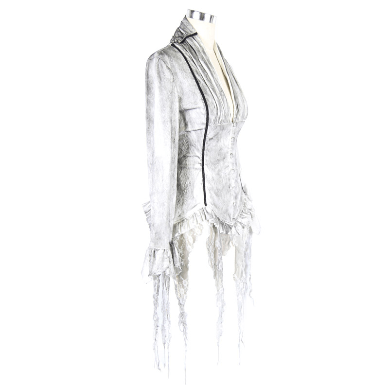 Vintage Elegant White Deep V Blouse for Women / Gothic Long Sleeve Chiffon Shirts - HARD'N'HEAVY