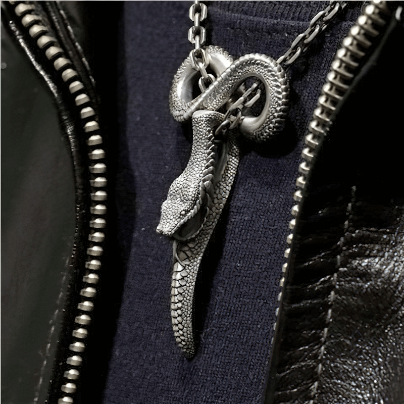 Vintage punk unisex carving snake pendant on a chain, perfect accessory for men and women.