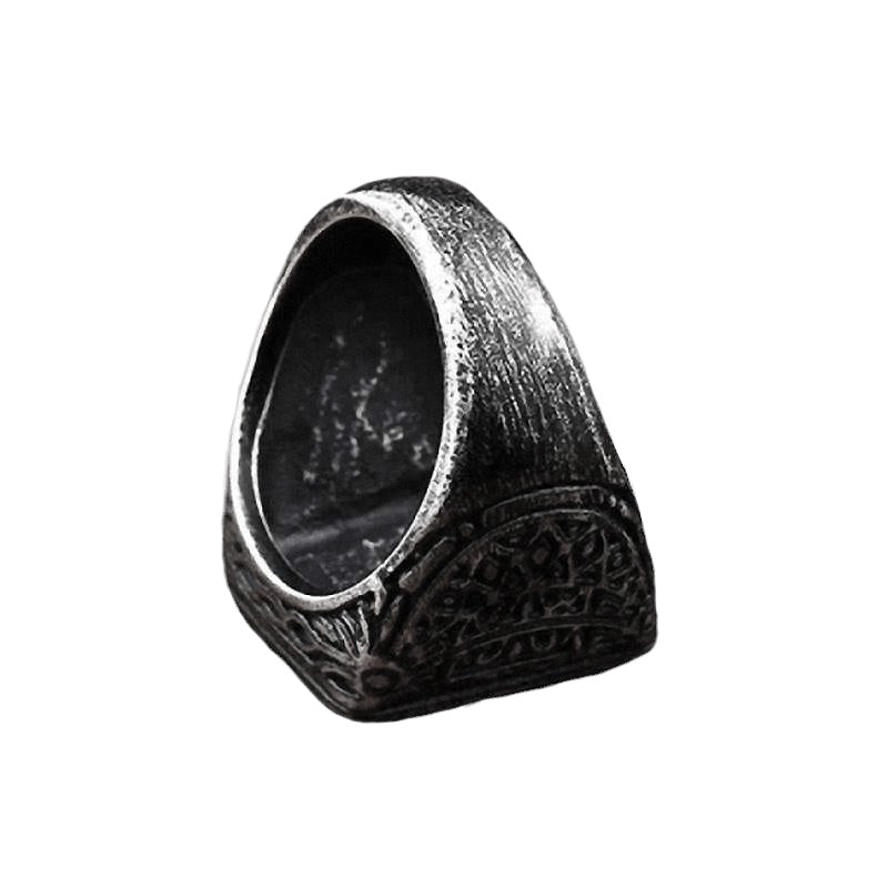Vintage stainless steel ring with a square geometric design, perfect for unisex fashion enthusiasts.
