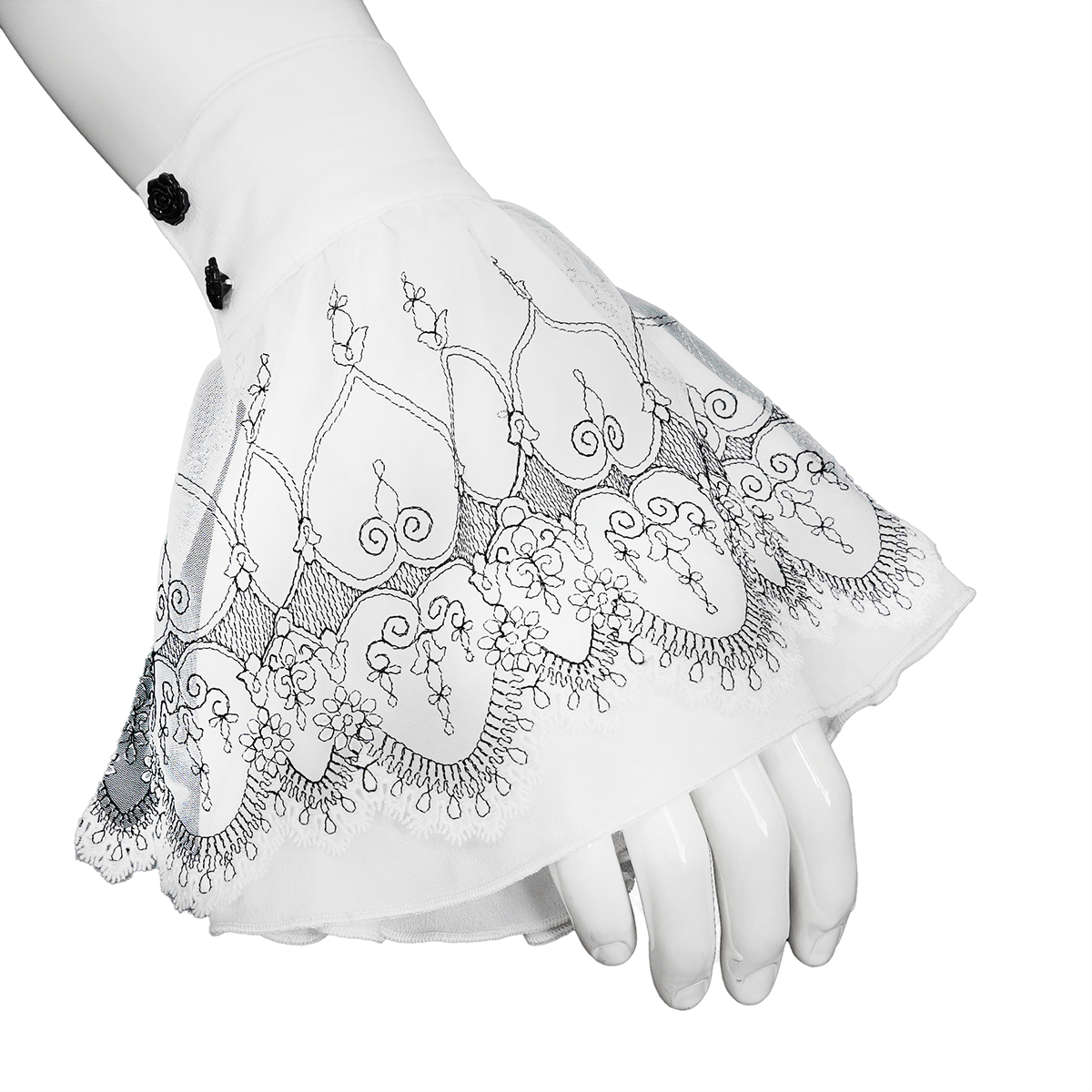 Vintage Flared Gloves with Snap Rose Buttons / Gothic Women's Delicate Lace Trim Accessories