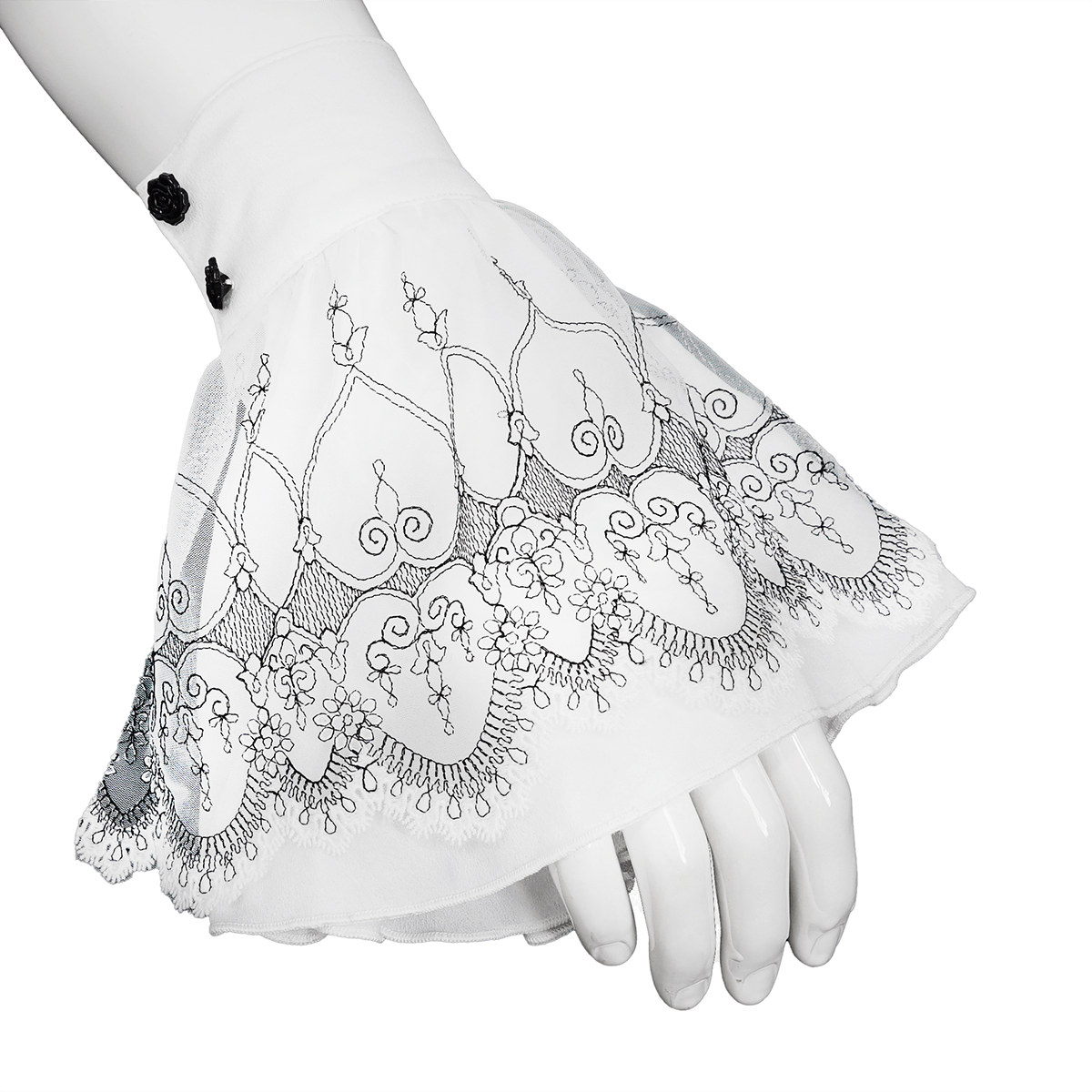 Gothic vintage flared gloves with delicate lace trim and snap rose buttons, perfect for women's accessories.