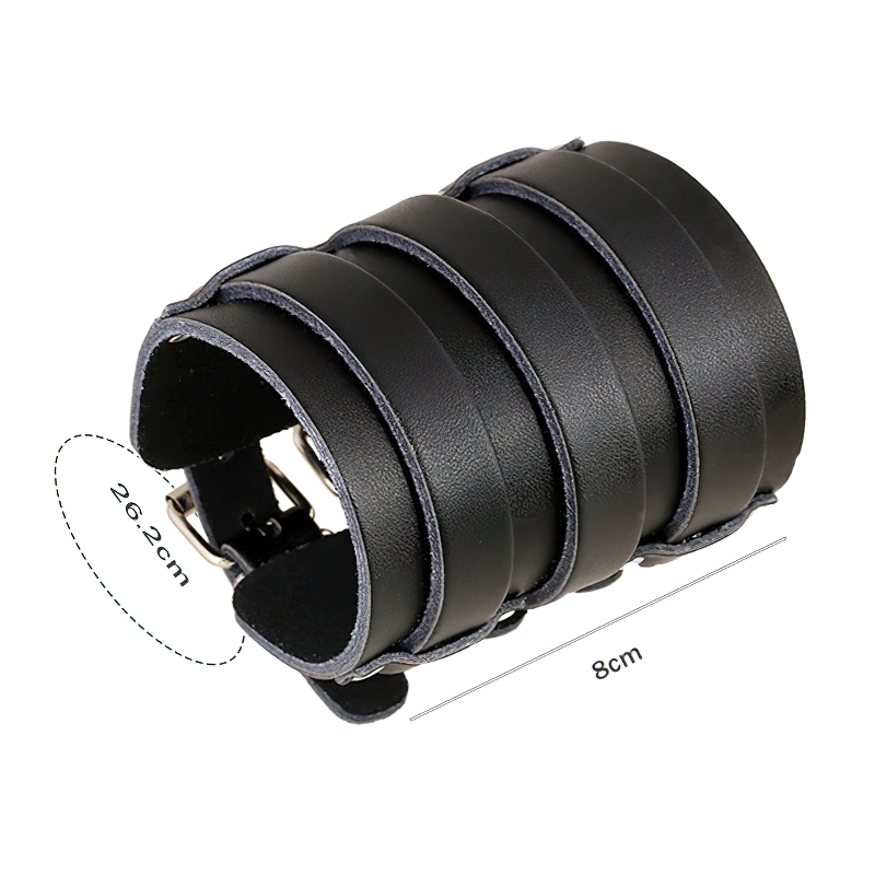 Vintage genuine leather punk style cuff bracelet with hidden clasp, measuring 8cm wide and 2-2.6cm thick.