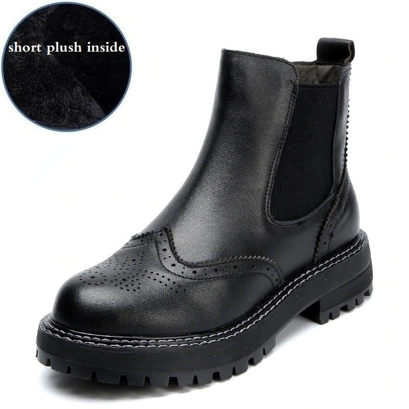 Vintage Genuine Leather Flat Ankle Boots for Ladies / Spring-Autumn-Winter Platform Boots - HARD'N'HEAVY