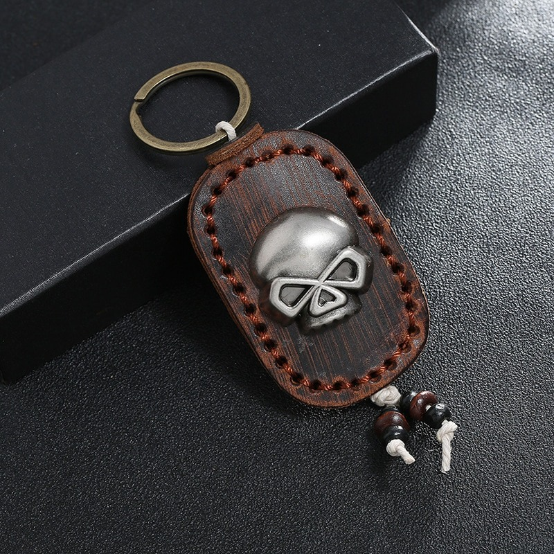 Vintage Genuine Leather Keychain with Skull / Handwork Alloy Accessories for Men and Women - HARD'N'HEAVY
