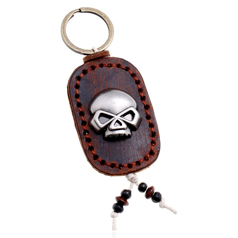 Vintage Genuine Leather Keychain with Skull / Handwork Alloy Accessories for Men and Women - HARD'N'HEAVY