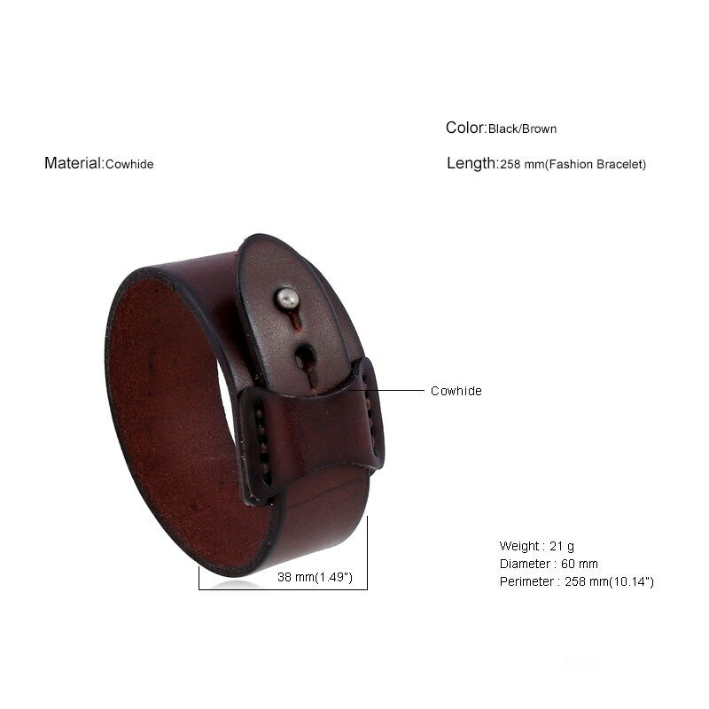 Vintage Genuine Leather Wide Cuff / Punk Adjustable Bracelet / Unisex Wristband - HARD'N'HEAVY