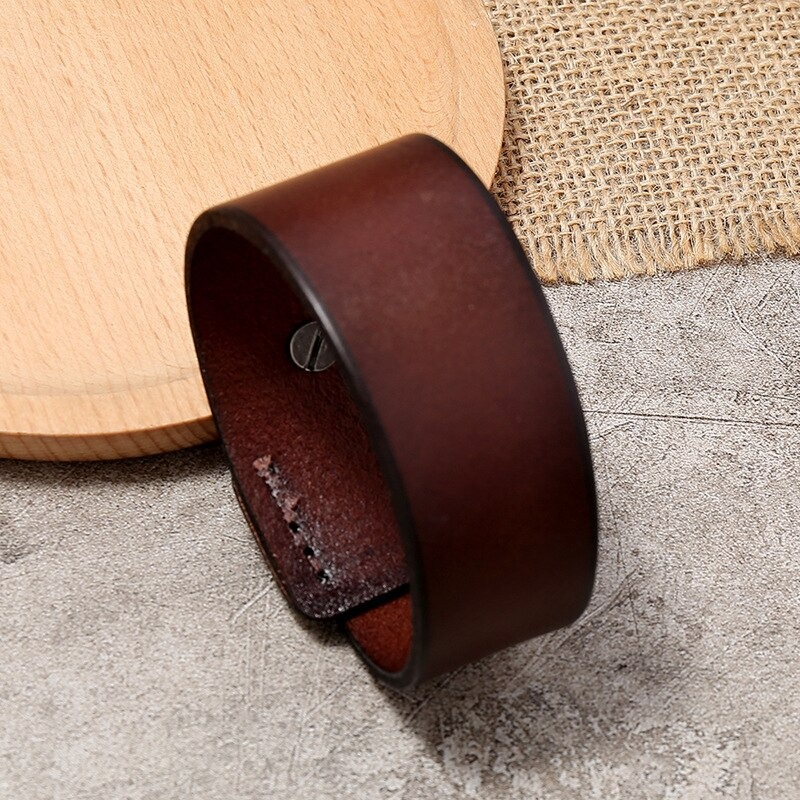 Vintage Genuine Leather Wide Cuff / Punk Adjustable Bracelet / Unisex Wristband - HARD'N'HEAVY