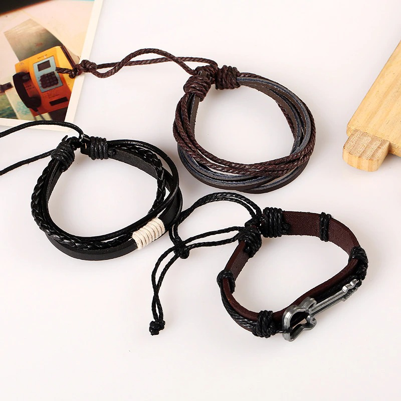 Vintage Genuine Leather  with Guitar / Multi-layer Punk Bracelets with Braided Rope - HARD'N'HEAVY