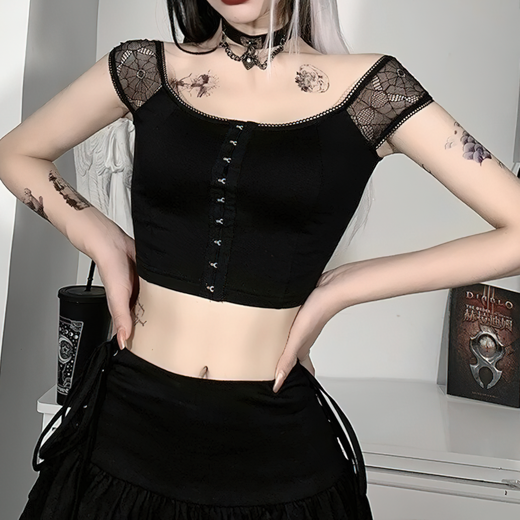 Vintage Gothic Style Camis / Black Female Camis With Lace / Elegant Backless Women's Camis - HARD'N'HEAVY