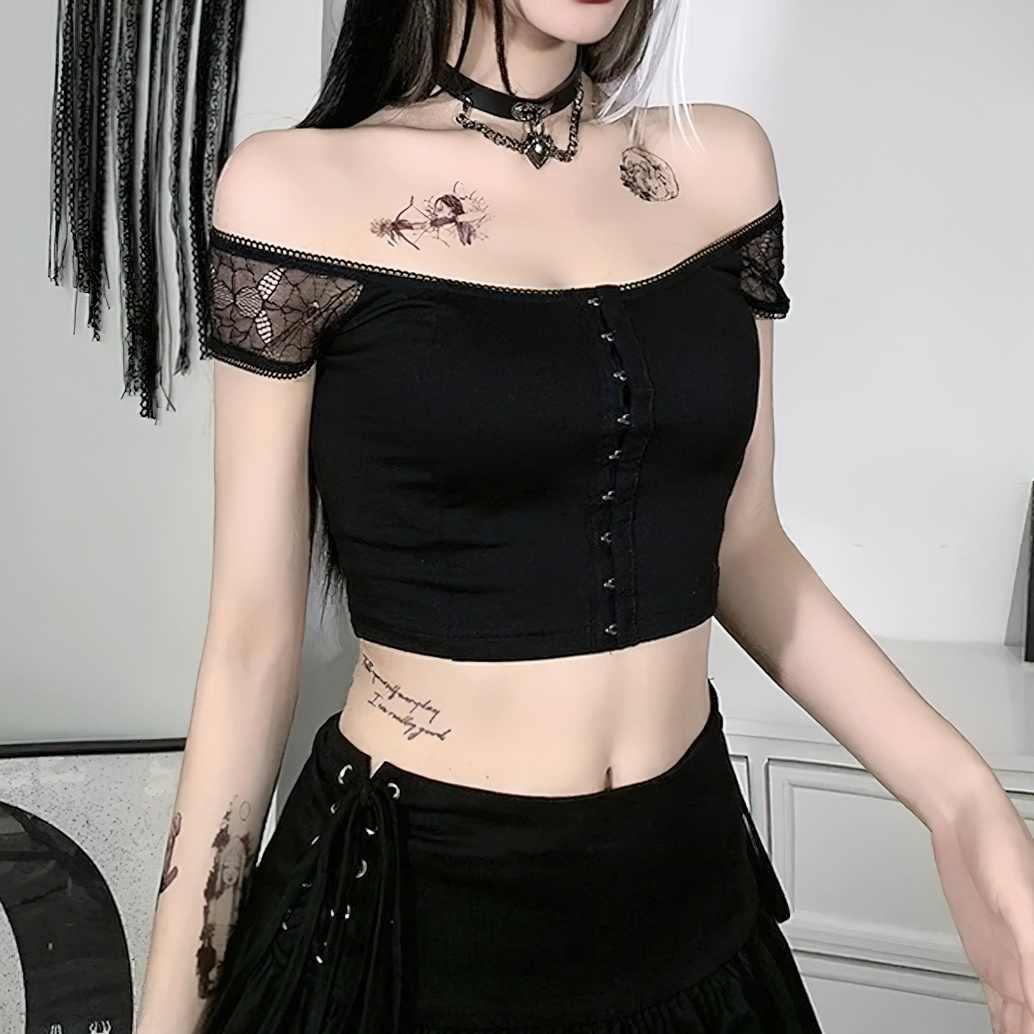 Vintage Gothic Style Camis / Black Female Camis With Lace / Elegant Backless Women's Camis - HARD'N'HEAVY