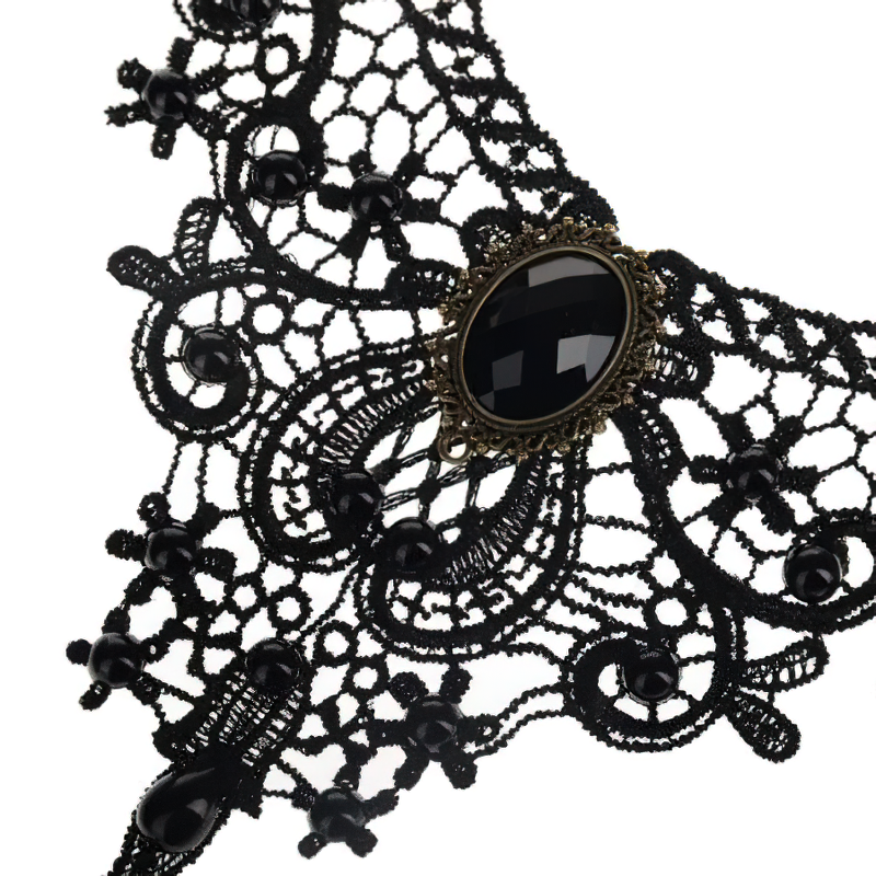 Vintage Gothic women's lace necklace featuring intricate designs and black beads for a dramatic look.