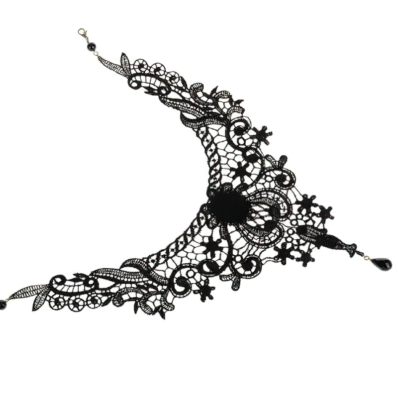 Vintage Gothic women's handmade lace necklace in black zinc alloy, perfect for concerts, rock parties, and cosplay.
