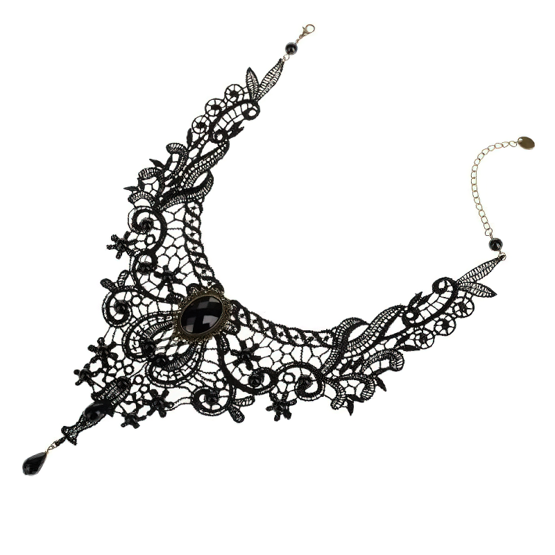 Vintage Gothic women's lace necklace in black zinc alloy, perfect for concerts, cosplay, and adding a touch of elegance.