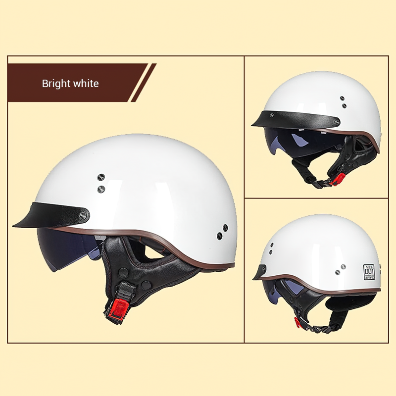 Vintage Half Face Biker Helmet / Bright White DOT Certification Head Protection Helmet - HARD'N'HEAVY