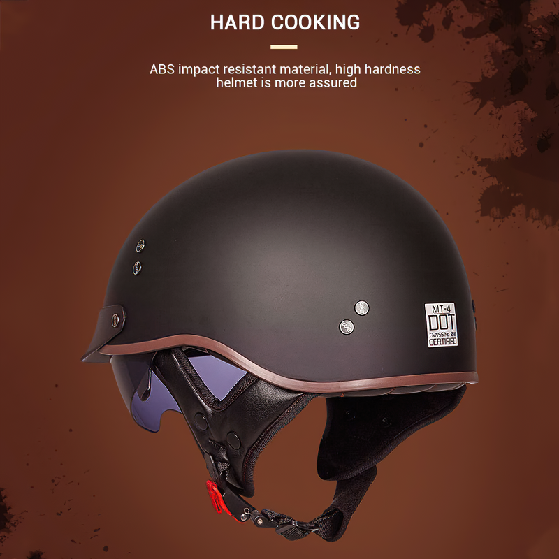 Stylish black half face biker helmet with DOT certification, impact resistant ABS material for safety and comfort.