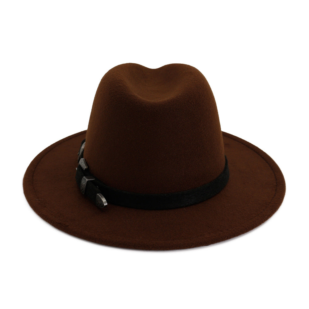 Stylish vintage unisex brown fedora hat with a chic belt, perfect for edgy gothic or punk fashion.
