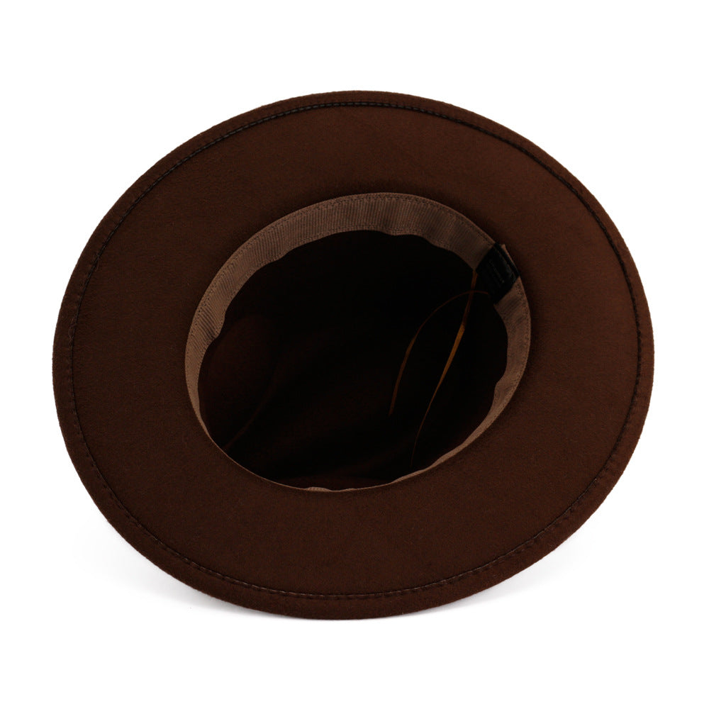 Interior view of a vintage brown hat with a stylish belt, perfect for gothic and punk fashion trends.