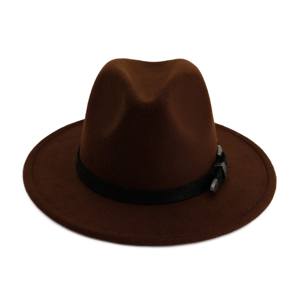 Stylish brown vintage hat for men and women with a black belt detail, perfect for edgy and punk fashion looks.