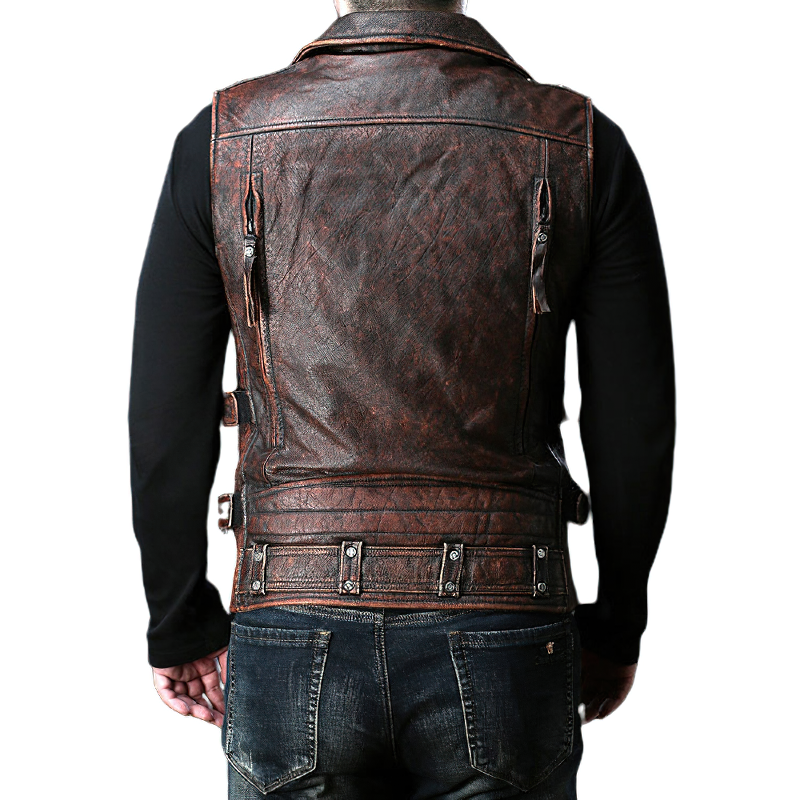 Vintage Heavy Genuine Leather Motorcycle Biker Vest for Men