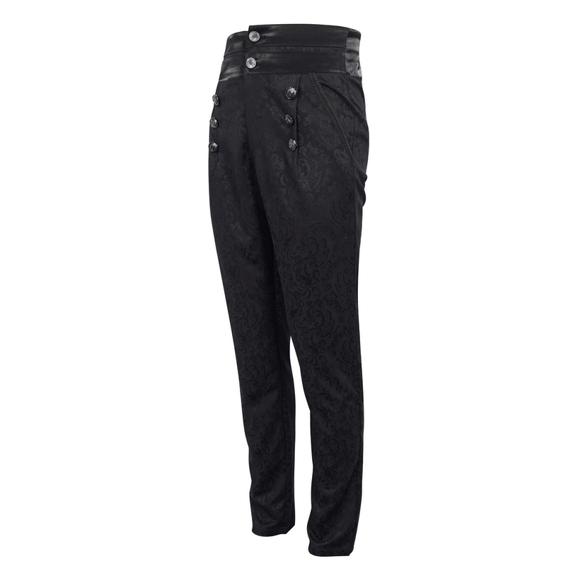Vintage gothic high-waisted black jacquard pants featuring stylish buttons and pockets for a striking look.