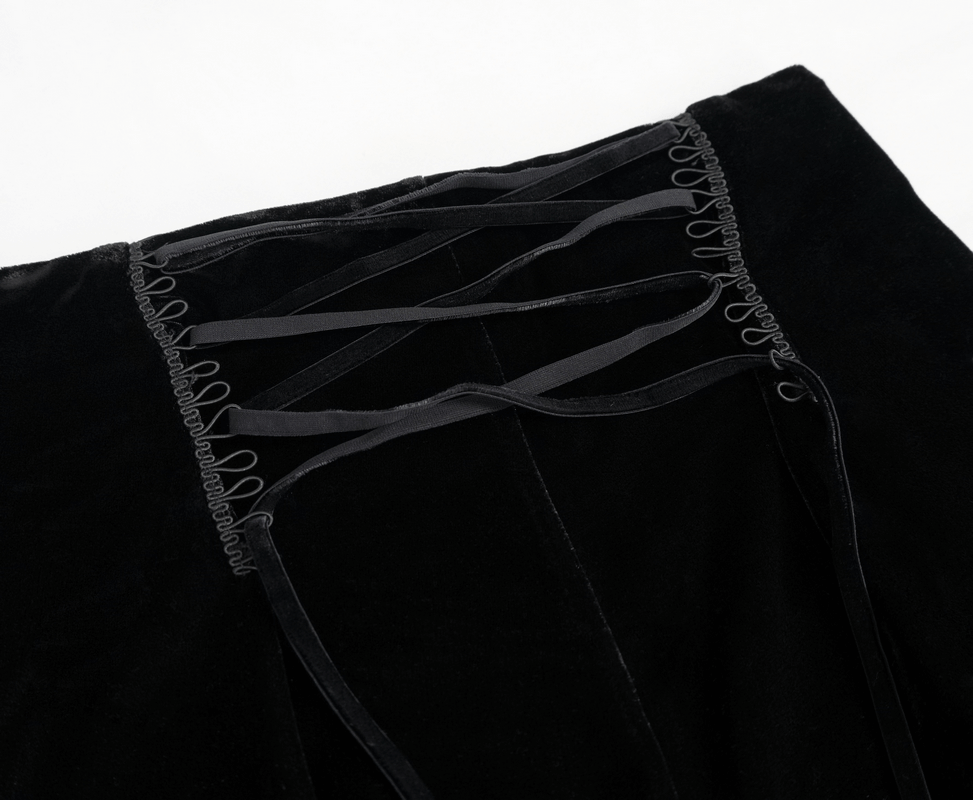 Vintage Lace Appliqued Velvet Shorts For Women / Gothic Sexy Black Shorts with Lace up on Back