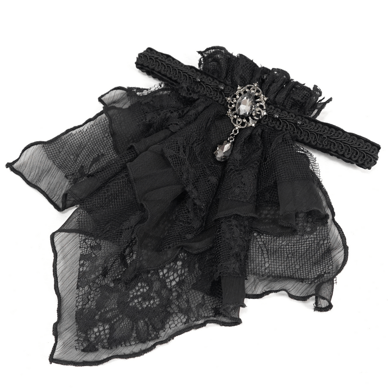 Vintage Ladies Black Lace Tie with Brooch / Alternative Style Women's Accessories - HARD'N'HEAVY