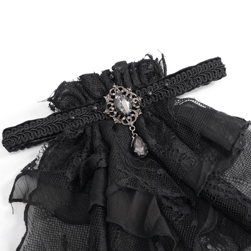 Vintage Ladies Black Lace Tie with Brooch / Alternative Style Women's Accessories - HARD'N'HEAVY