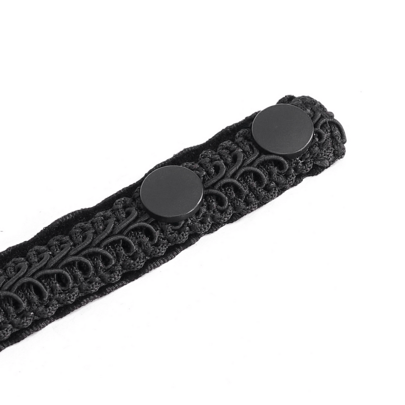 Vintage black lace tie with decorative buttons, a perfect accessory for alternative gothic fashion.