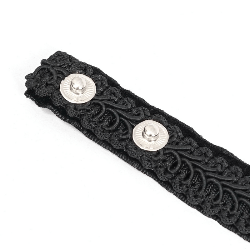 Vintage black lace tie for women with silver brooch, perfect for gothic fashion and elegant accessories.