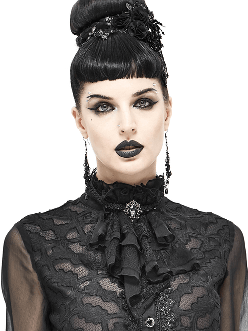 Vintage damas corbata de encaje negro con broche / accesorios de mujer de estilo alternativo