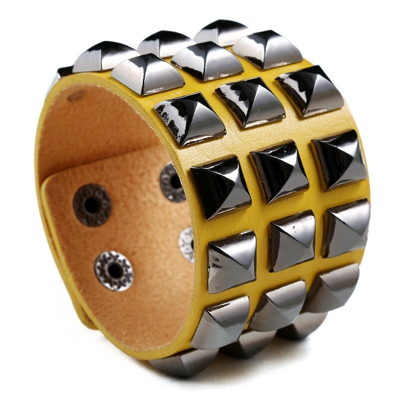 Vintage leather bracelet in punk rock style with metallic studs, perfect for unisex fashion.