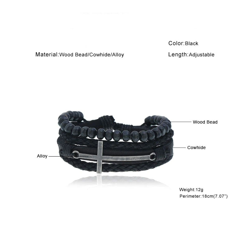 Vintage Leather Bracelets with Cross / Adjustable Wax Cord Bracelet in Rock Style - HARD'N'HEAVY
