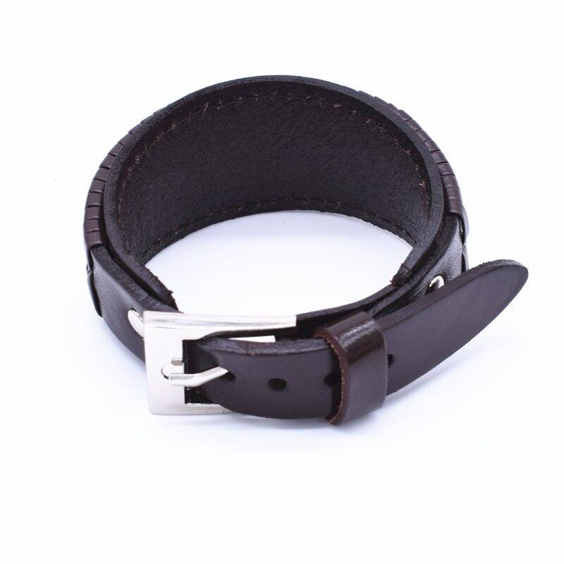 Vintage leather bracelet with double safety clasp, black and brown cuff, perfect for men, stylish accessory for any occasion.