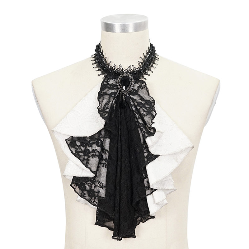 Vintage Male Elegant Black & White Frilly Tie /  Men's Accessories in Alternative Style - HARD'N'HEAVY