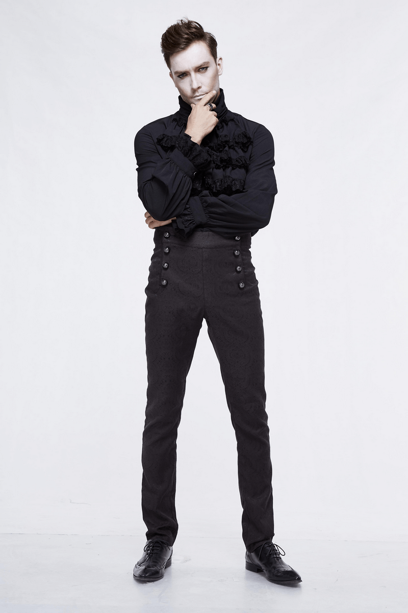 Vintage Male Slim High Waist Suit Black Buttons Pants Vintage Male Slim High Waist Suit Black Buttons Pants